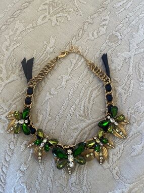 Ann Taylor Green & Gold Statement Necklace Rhinestones 16 Inches